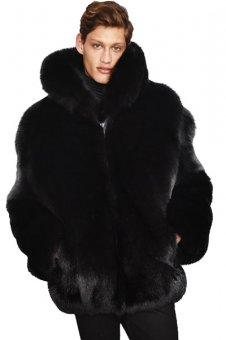 The Joshua Black Fox Fur Jacket with Large Standup Collar