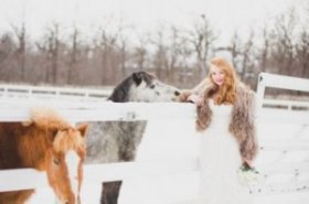 vintage winter bride wears chic fur jacket