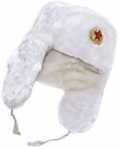 White ushanka winter hat.